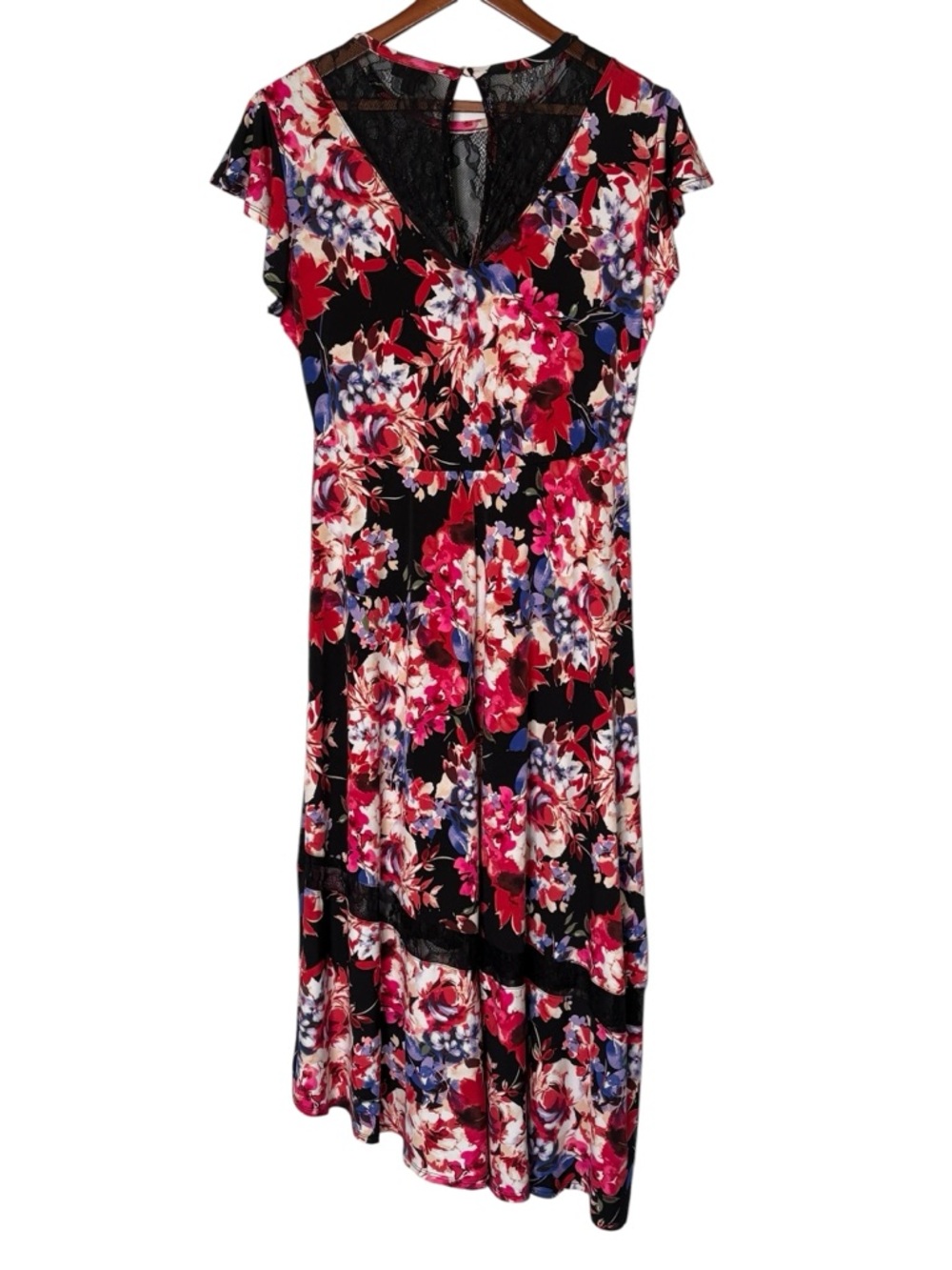 Torrid Black Floral Lace Asymmetrical Midi Skater Dress • Torrid Size 0 / US L - Picture 4 of 13